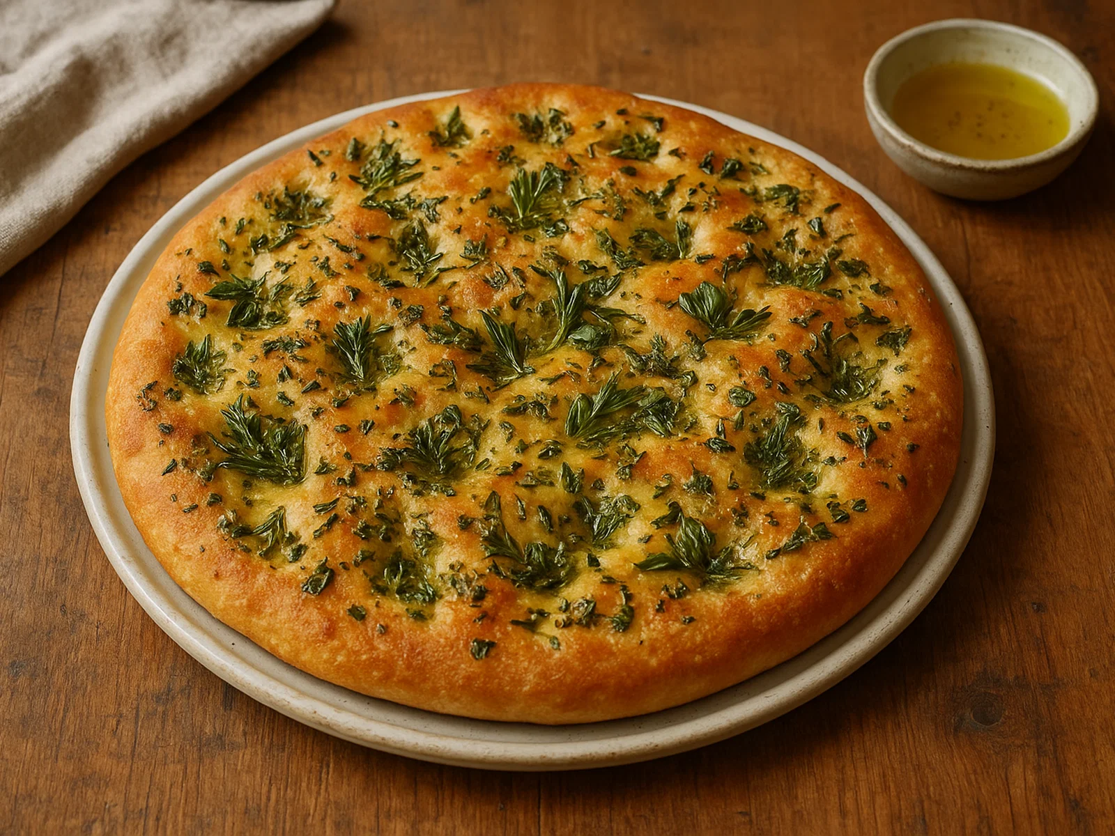 Kräuter-Focaccia mit Knoblauch und Olivenöl