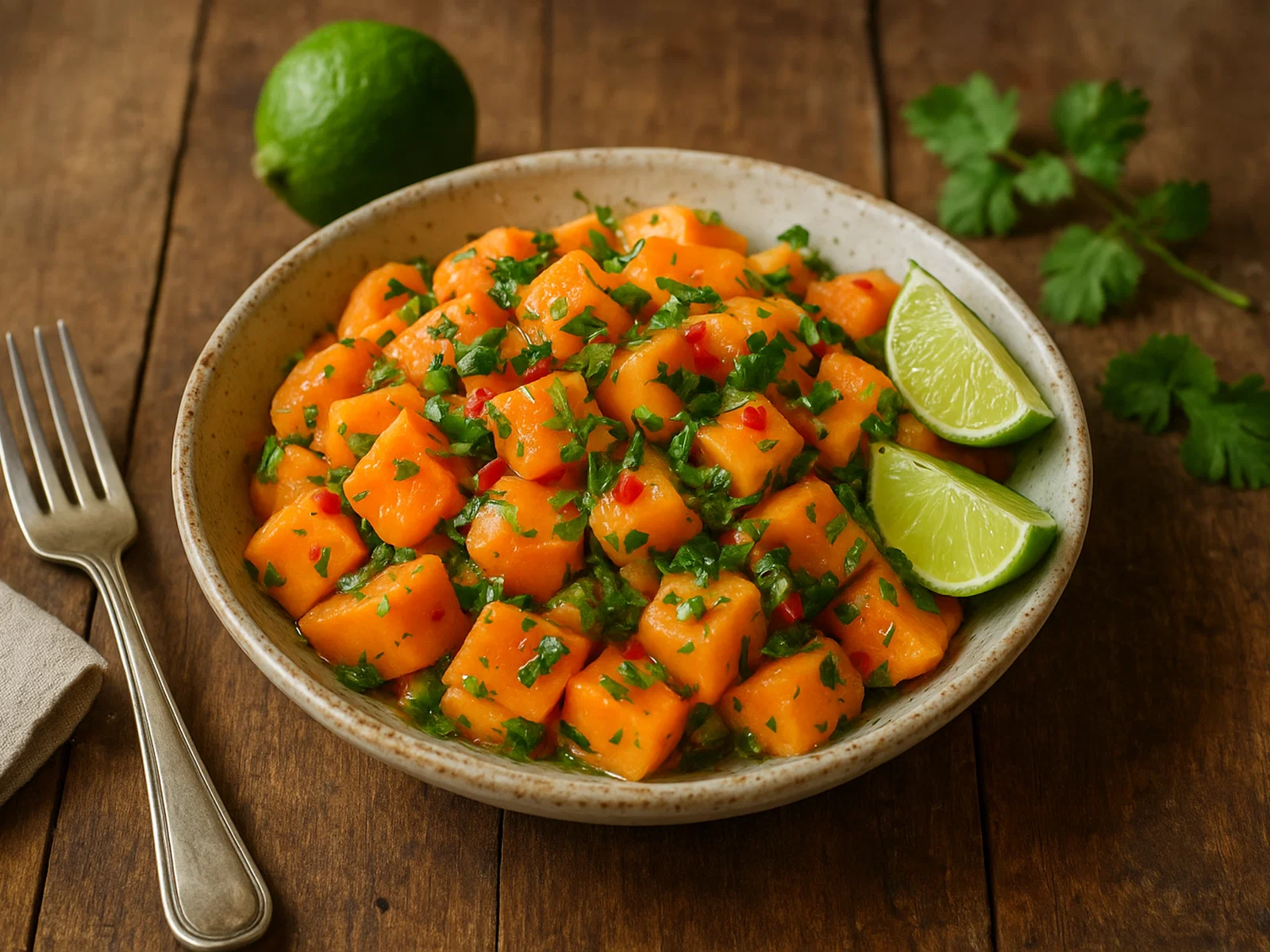 Gustavo de Papaie – Würziger Papaya-Salat mit Limette und Kräutern