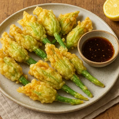 Zucchiniblüten-Tempura mit knusprigem Teig