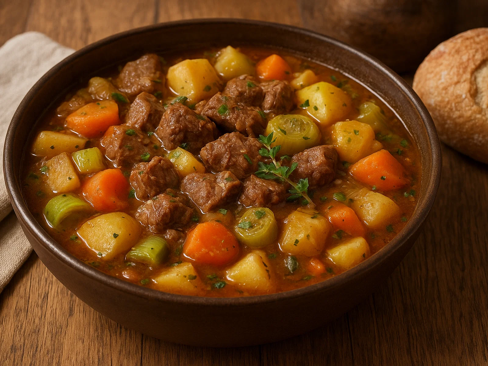 Manx Loaghtan Eintopf mit Wurzelgemüse und Kräutern