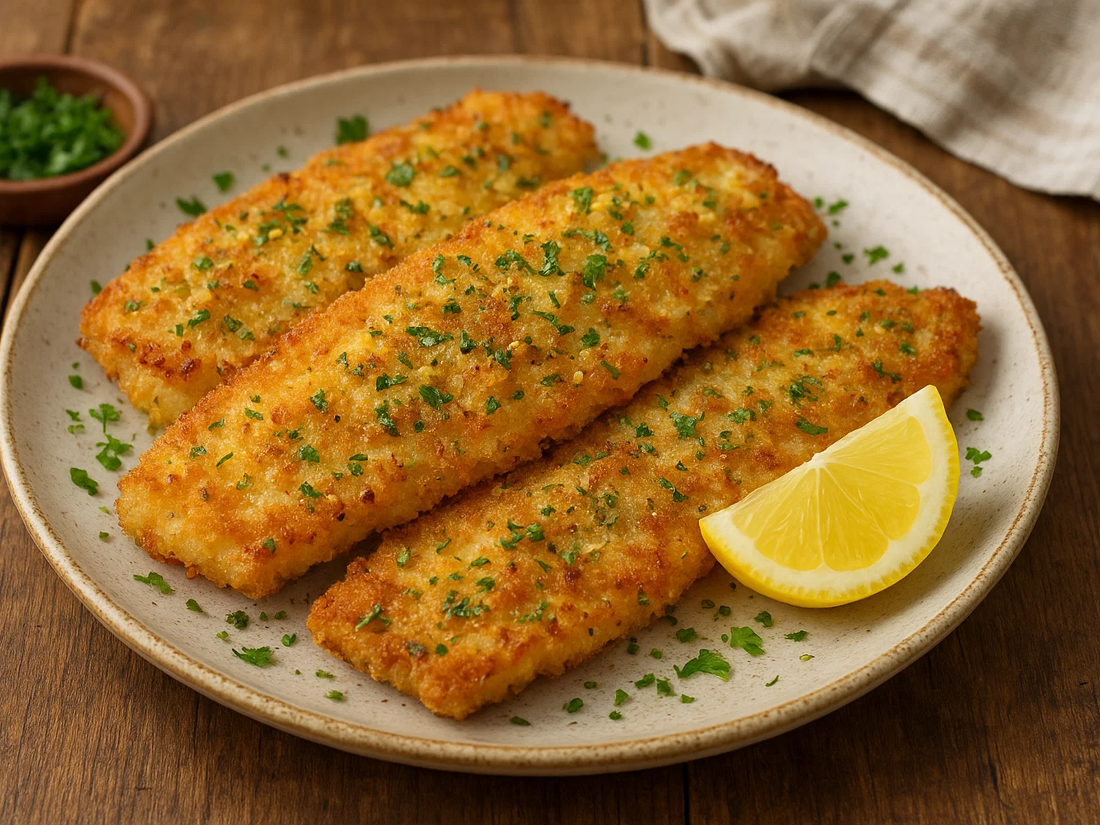 Knusprig gebratener Fisch mit Zitronen-Kräuter-Panade