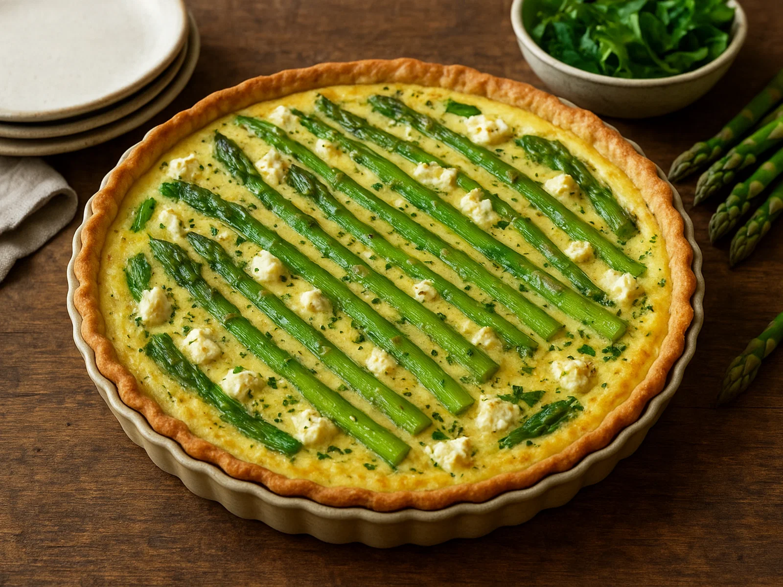 Quiche mit grünem Spargel und Feta