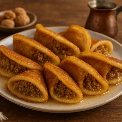 Atayef – Gefüllte arabische Pfannküchlein mit Nussfüllung und Zuckersirup
