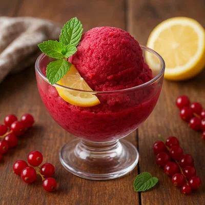 Johannisbeer-Sorbet mit Zitrone und Minze