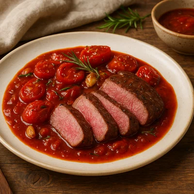 Känguru-Steak mit Bush-Tomaten-Sauce