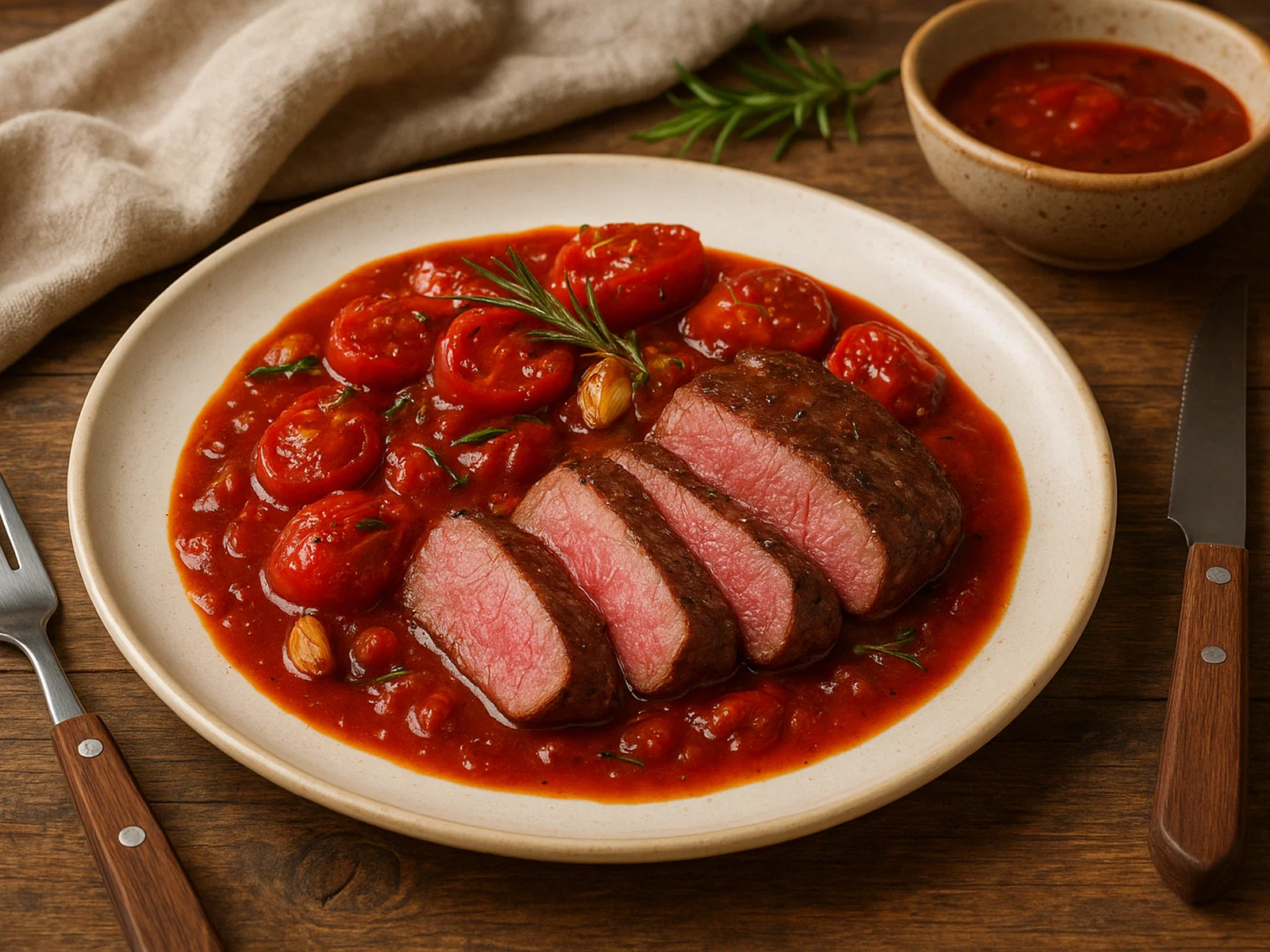 Känguru-Steak mit Bush-Tomaten-Sauce