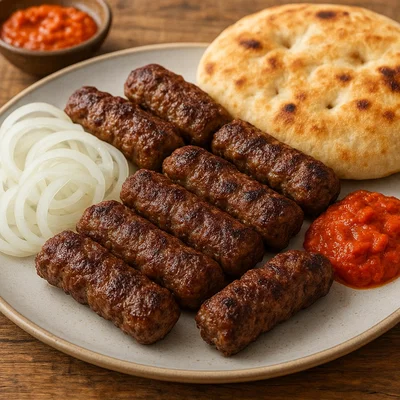 Ćevapi – Gegrillte Hackfleischröllchen mit Zwiebeln und Fladenbrot