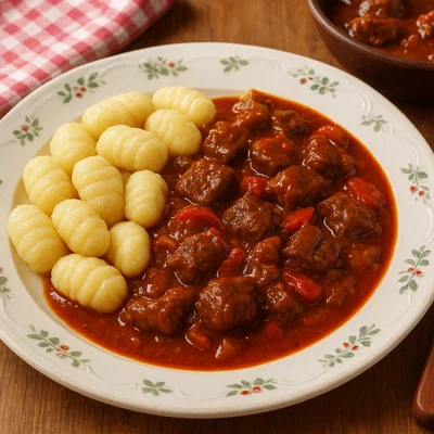 Juneći gulaš (Rindergulasch) mit Njoki