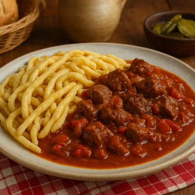 Šurlice – handgerollte Pasta von der Insel Krk mit Rindergulasch