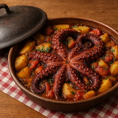 Peka od hobotnice – Oktopus unter der Glocke mit Kartoffeln