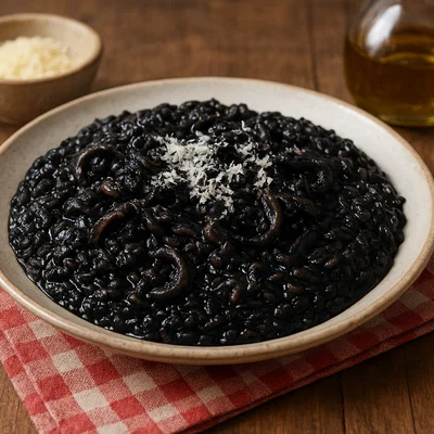 Rižoto crni domaći – Hausgemachtes schwarzes Tintenfisch-Risotto