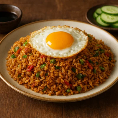 Nasi Goreng – Indonesischer gebratener Reis mit Kecap Manis und Spiegelei