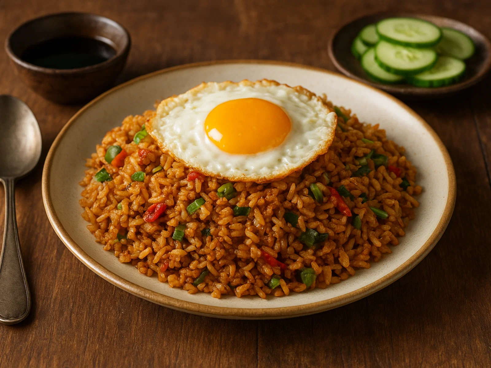 Nasi Goreng – Indonesischer gebratener Reis mit Kecap Manis und Spiegelei