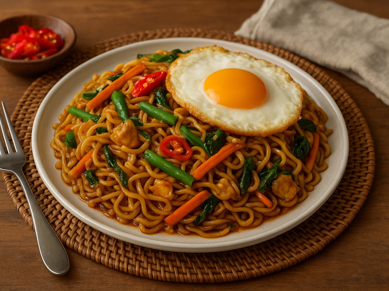 Mie Goreng – Indonesische gebratene Nudeln mit Gemüse und Ei