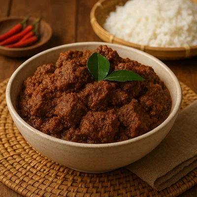 Rendang – Indonesisches Rindfleisch in Kokosmilch und Gewürzen