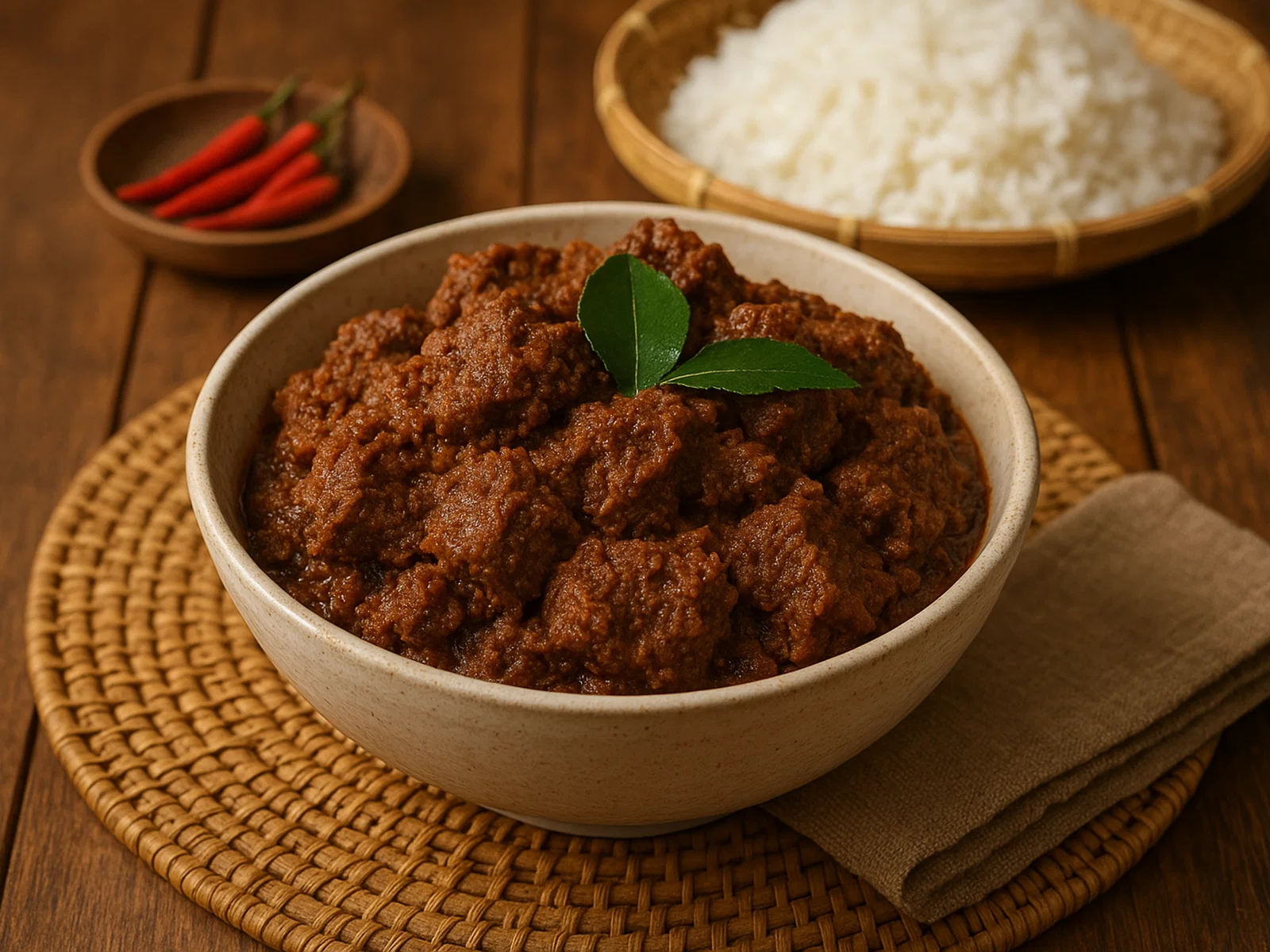 Rendang – Indonesisches Rindfleisch in Kokosmilch und Gewürzen