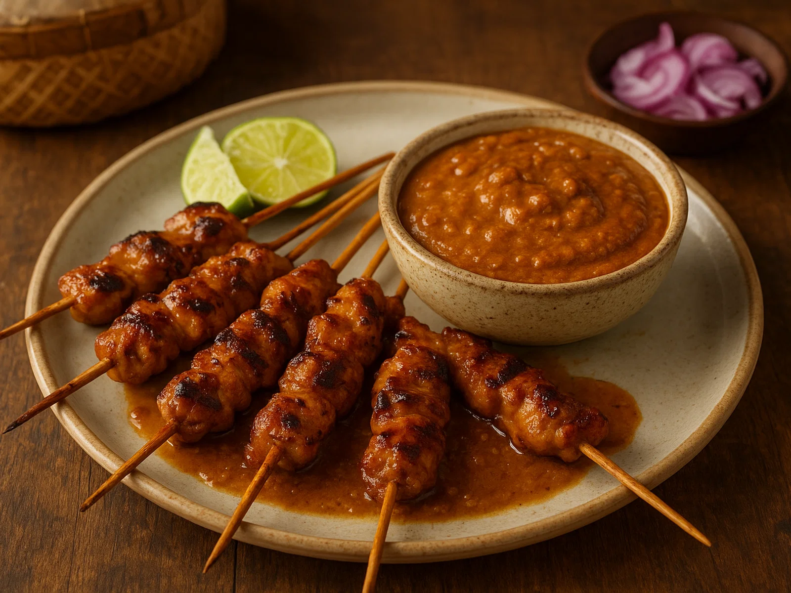 Sate Madura – Indonesische Hähnchenspieße mit süßer Erdnusssoße