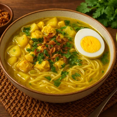 Soto Ayam – Indonesische gelbe Hühner-Nudelsuppe