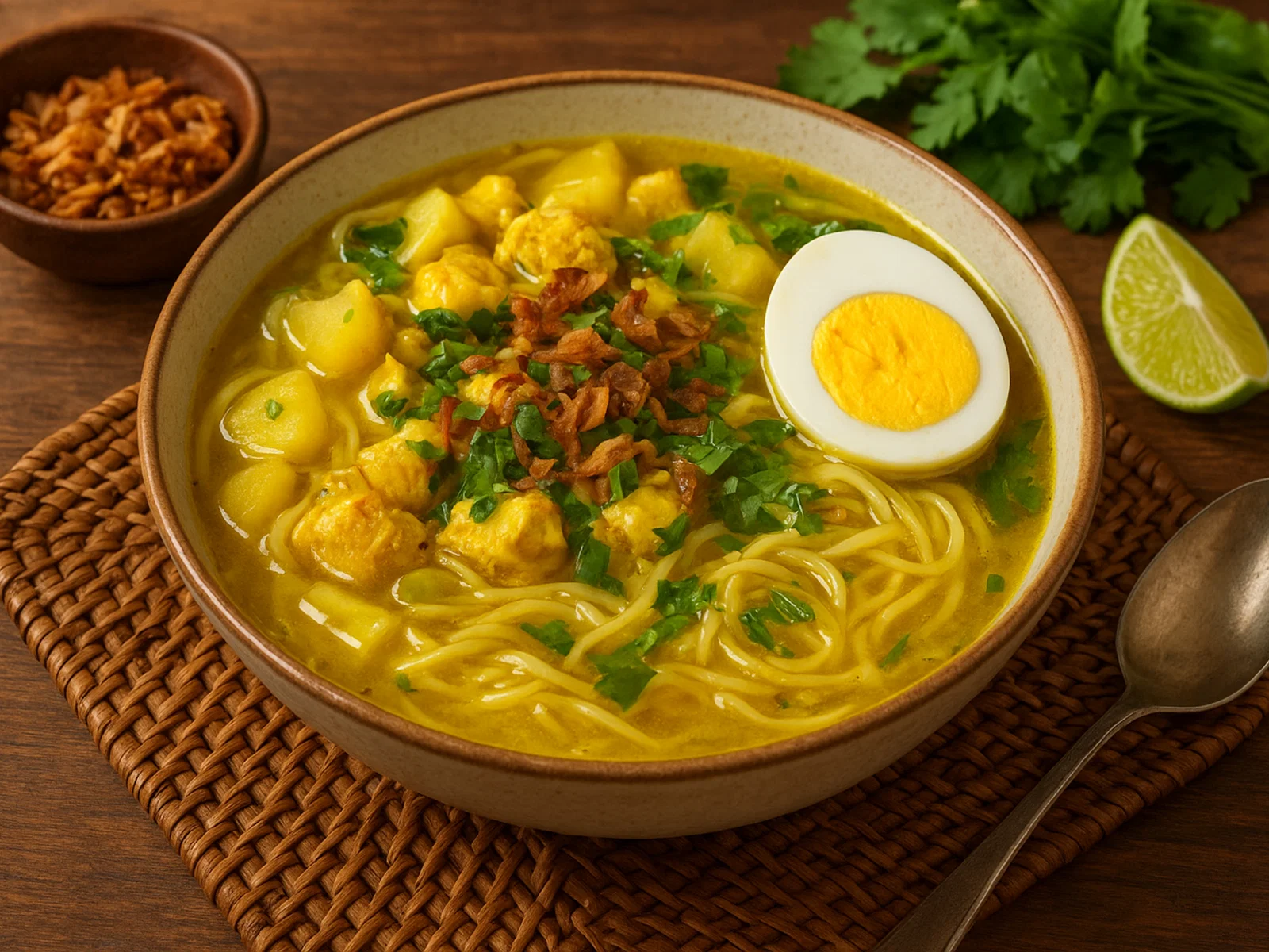 Soto Ayam – Indonesische gelbe Hühner-Nudelsuppe