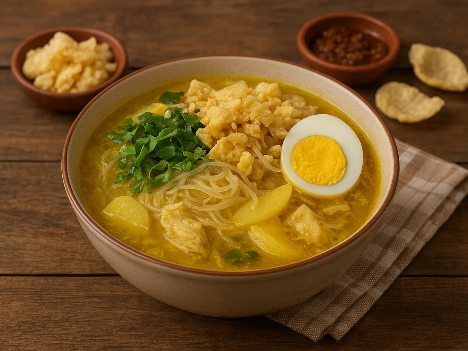 Soto Lamongan – Indonesische Hühnersuppe mit Krupuk-Streuseln