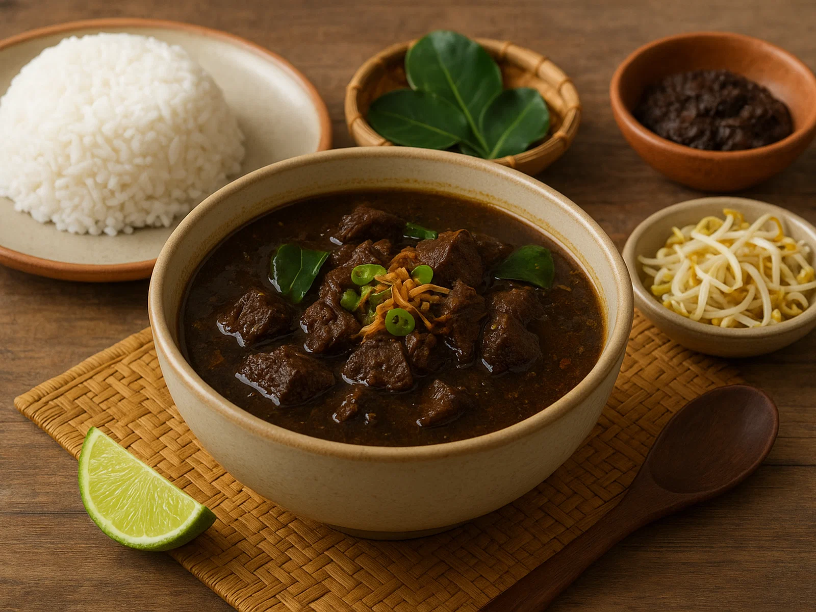 Rawon – Indonesische dunkle Rindfleischsuppe mit Keluak-Nuss