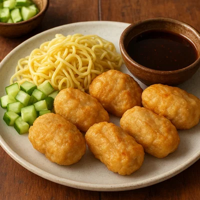 Pempek – Fisch-Sago-Küchlein aus Palembang mit dunkler Essigsoße