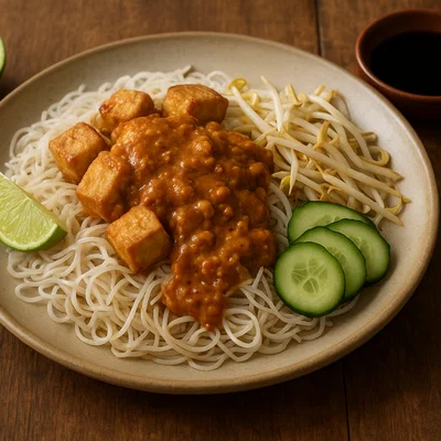 Ketoprak – Indonesische Reisnudeln mit Tofu, Sprossen und Erdnusssoße