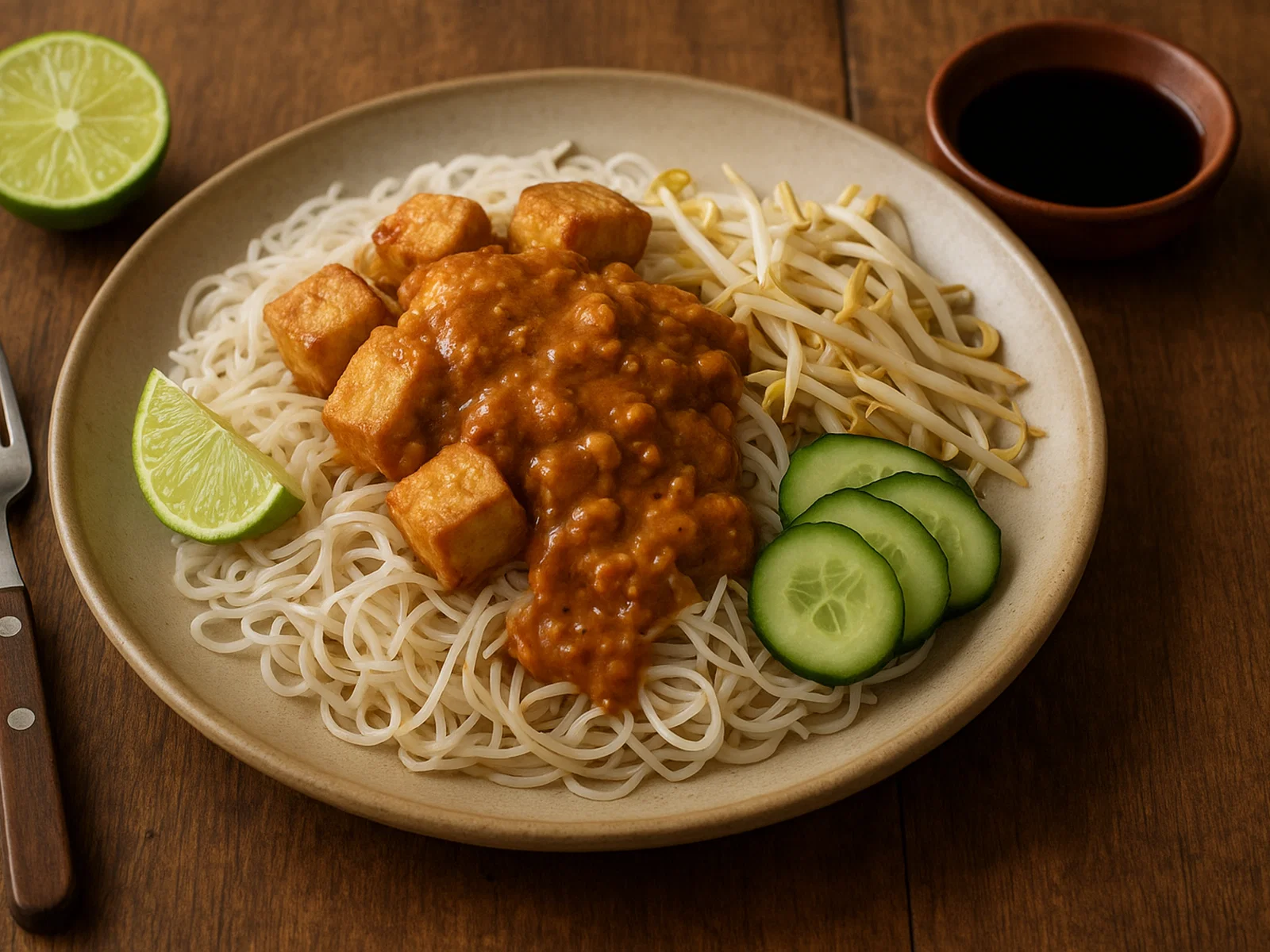 Ketoprak – Indonesische Reisnudeln mit Tofu, Sprossen und Erdnusssoße