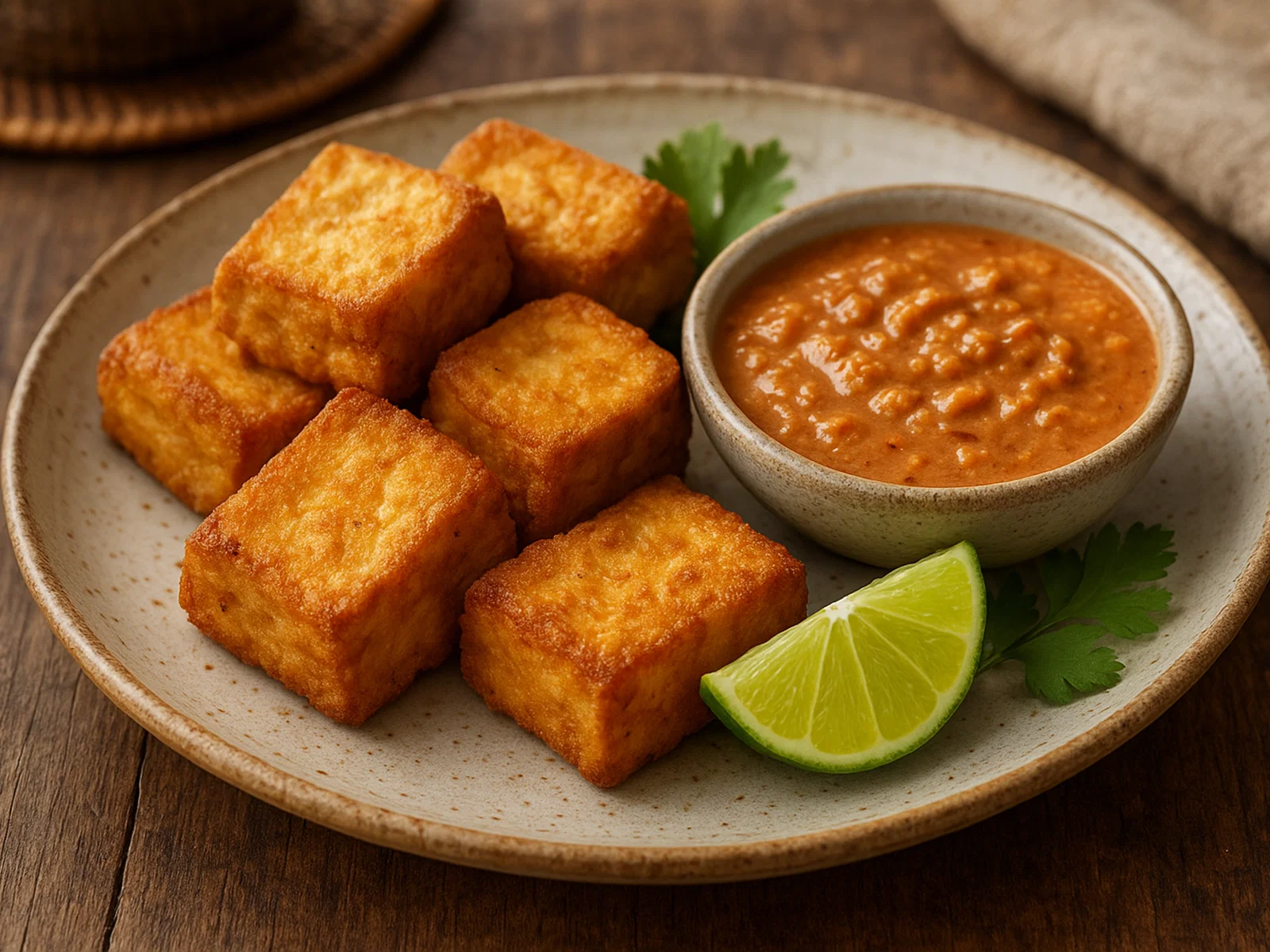Tahu Goreng (Frittierter Tofu mit Erdnusssoße)