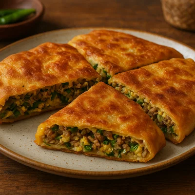 Martabak Telur – herzhaft gefülltes Eier-Pfannengebäck