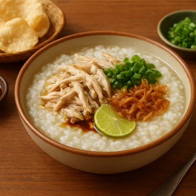 Bubur Ayam – Indonesischer Reisbrei mit Hähnchen und Beilagen