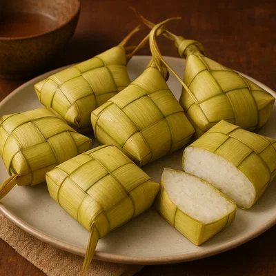 Ketupat – im Palmblatt gegarter, gepresster Reis