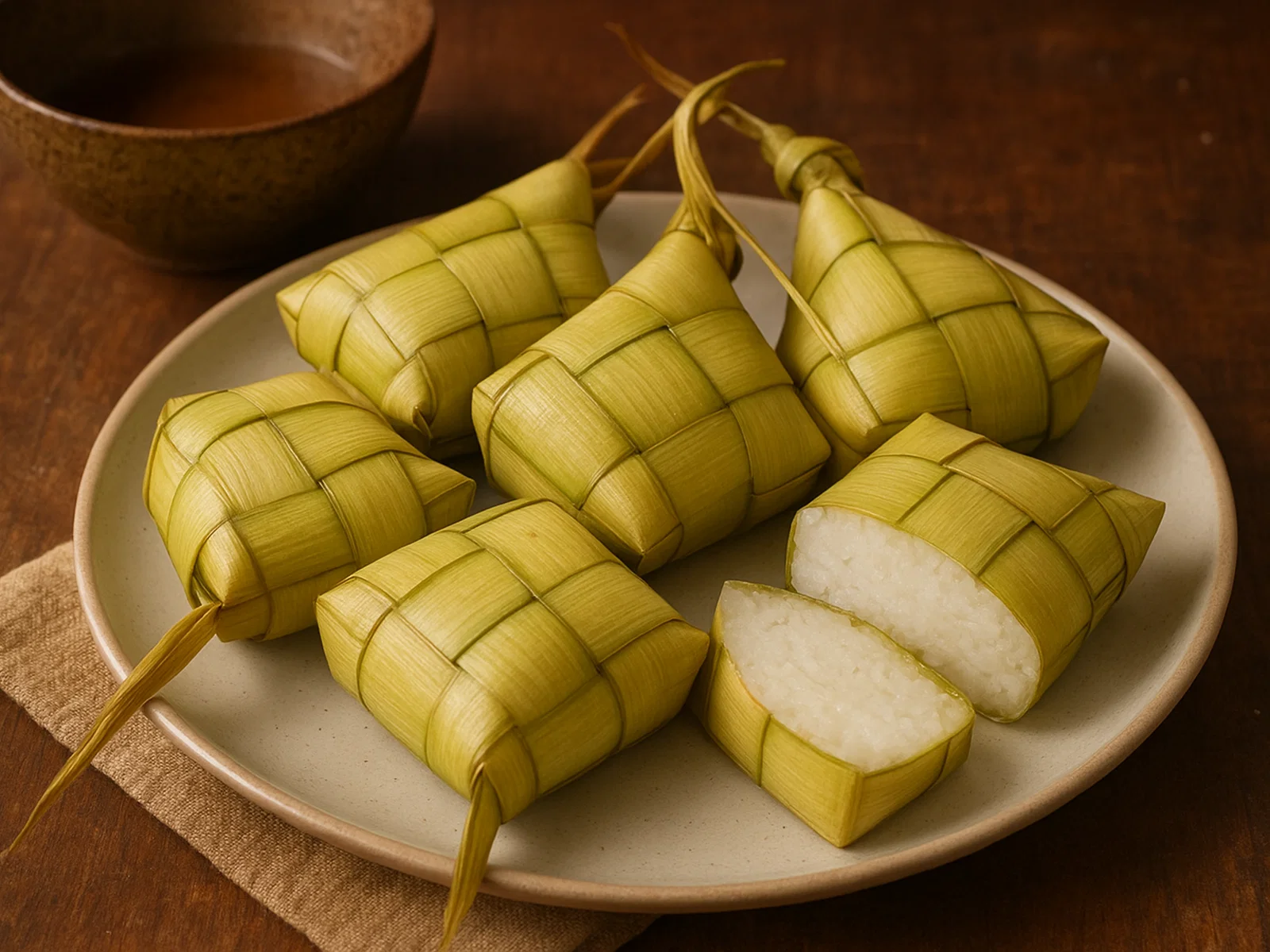 Ketupat – im Palmblatt gegarter, gepresster Reis