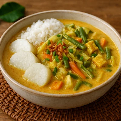 Lontong Sayur – Indonesischer Reiskuchen mit Gemüse in Kokossoße