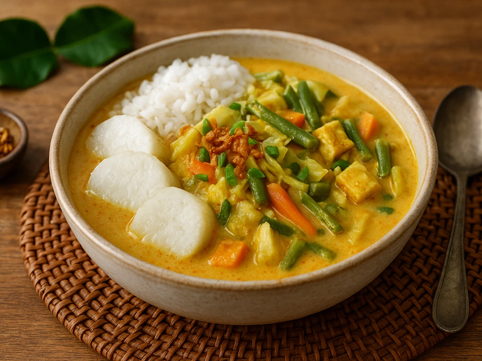 Lontong Sayur – Indonesischer Reiskuchen mit Gemüse in Kokossoße