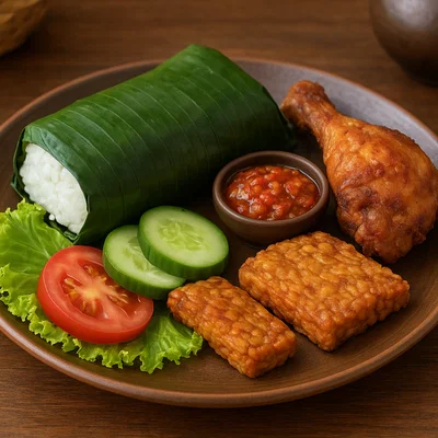 Nasi Timbel – Im Bananenblatt gedämpfter Reis mit Beilagen