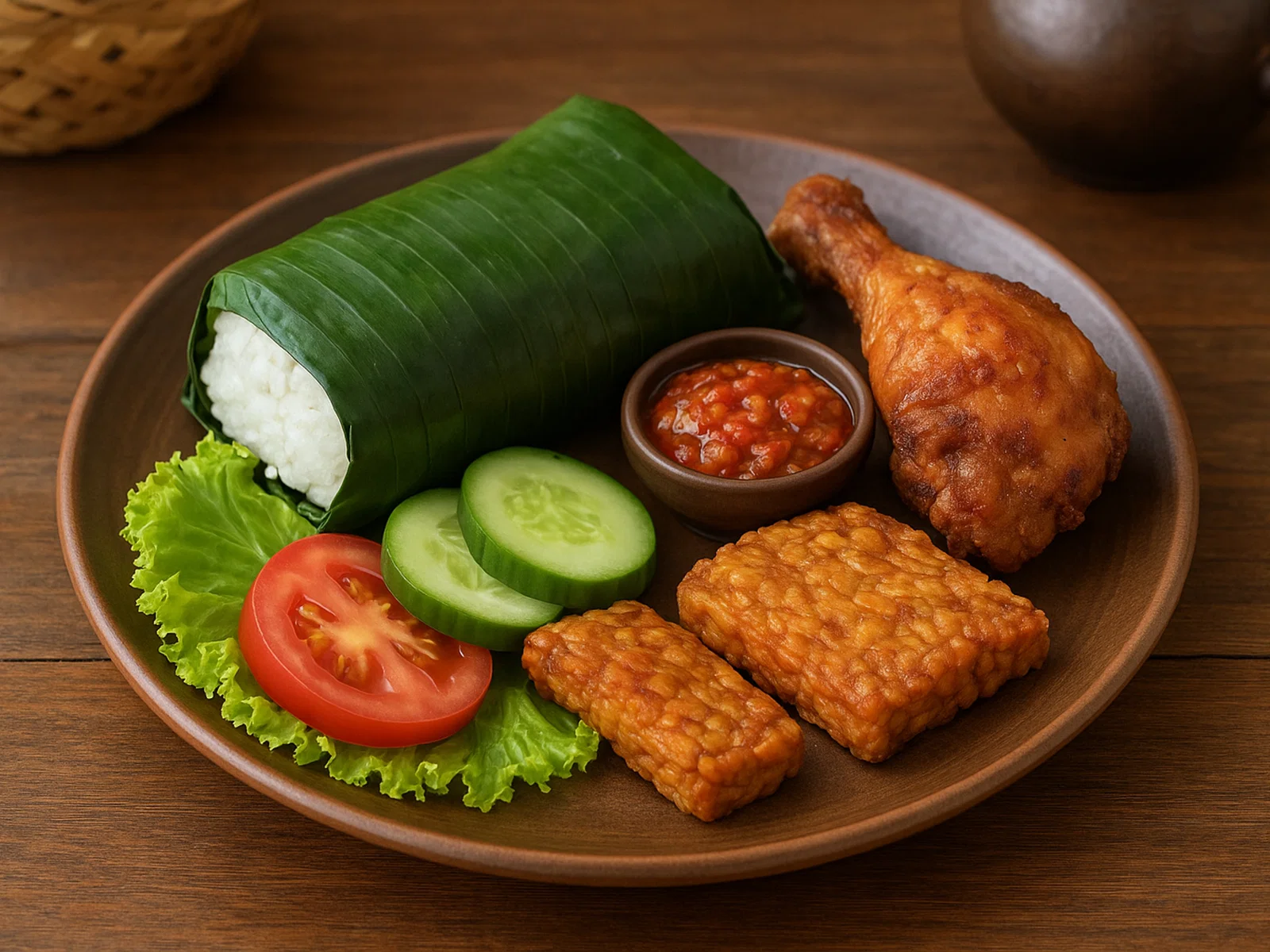 Nasi Timbel – Im Bananenblatt gedämpfter Reis mit Beilagen