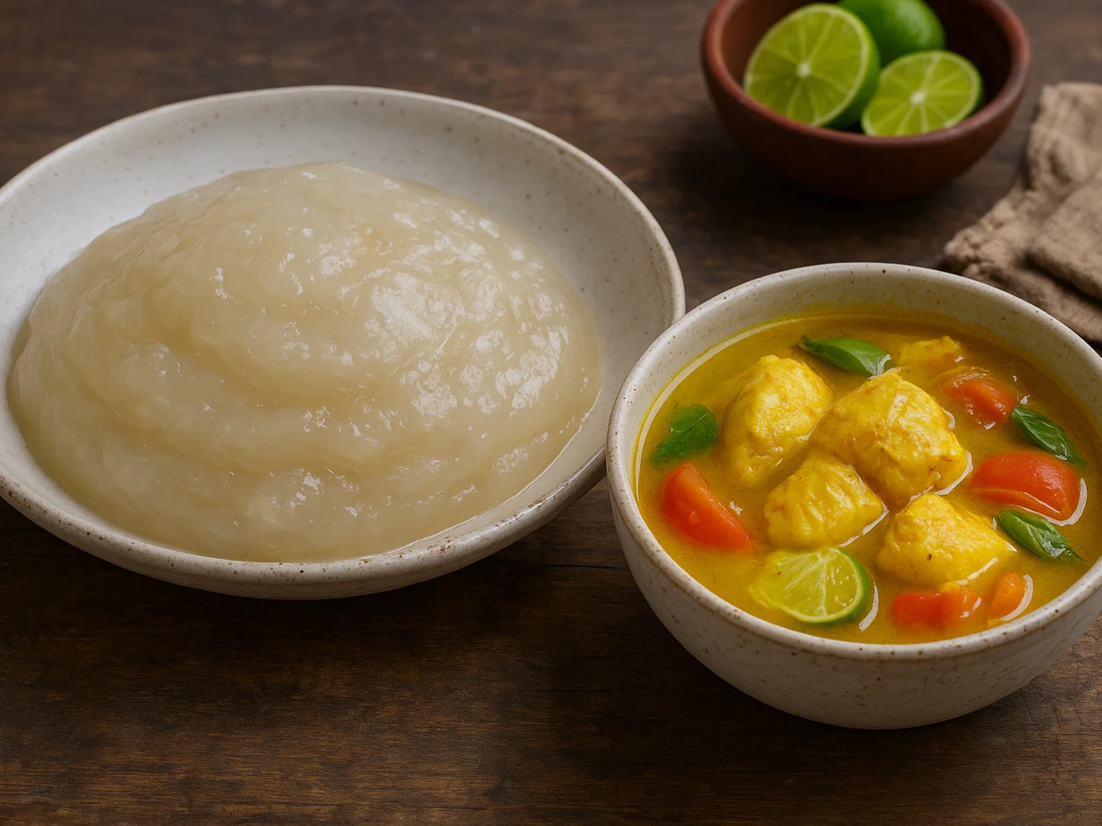 Papeda mit gelber Fischsuppe (indonesischer Sagobrei)