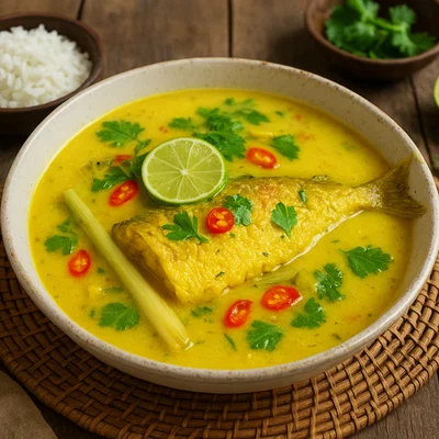 Ikan Kuah Kuning – Fisch in gelber Kurkuma-Kokos-Brühe