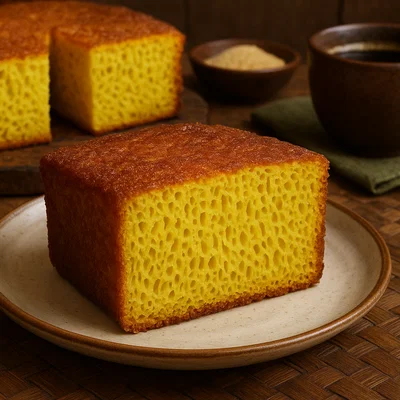 Bika Ambon – wabiger Kokos-Grießkuchen aus Medan