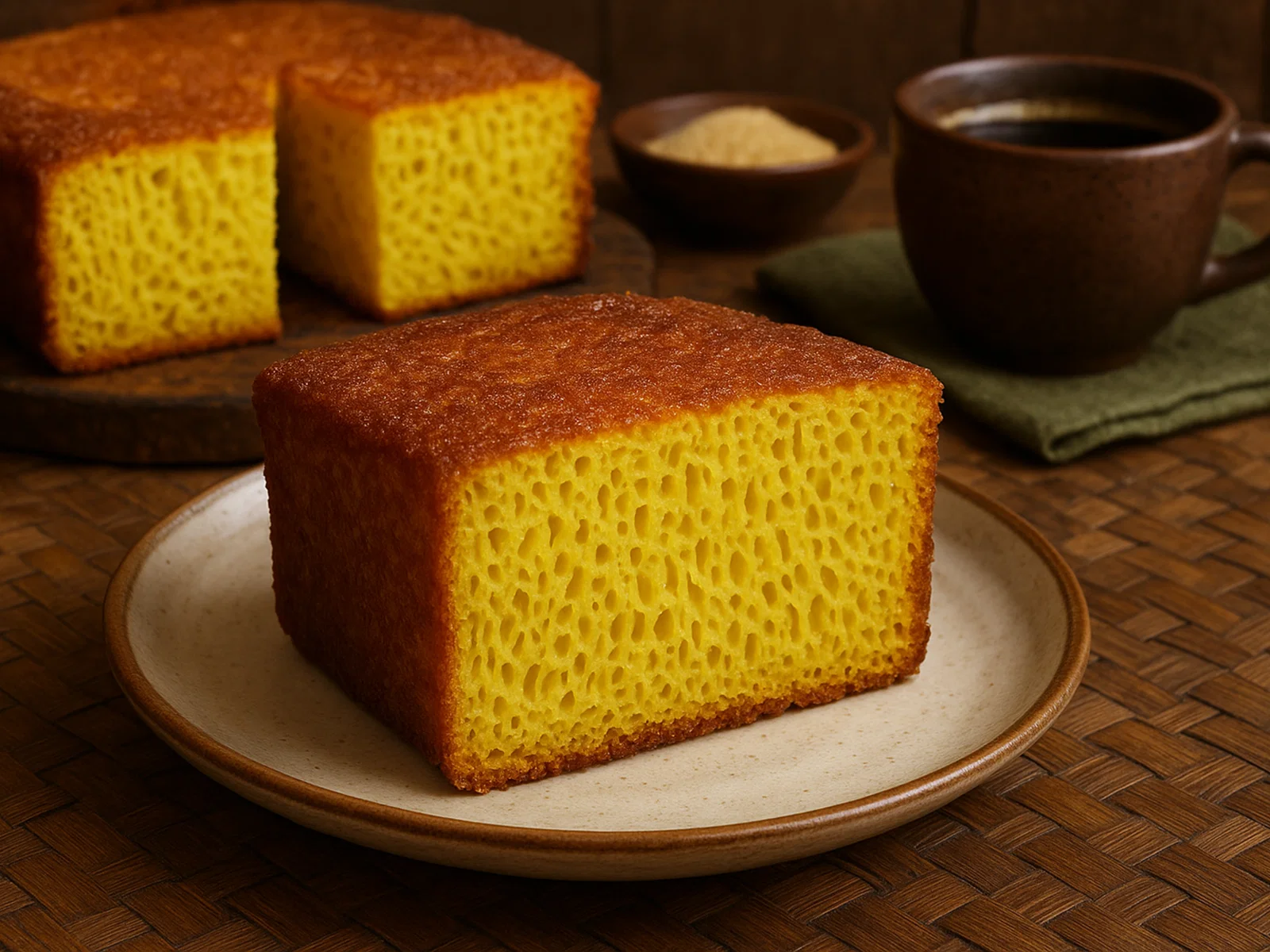 Bika Ambon – wabiger Kokos-Grießkuchen aus Medan