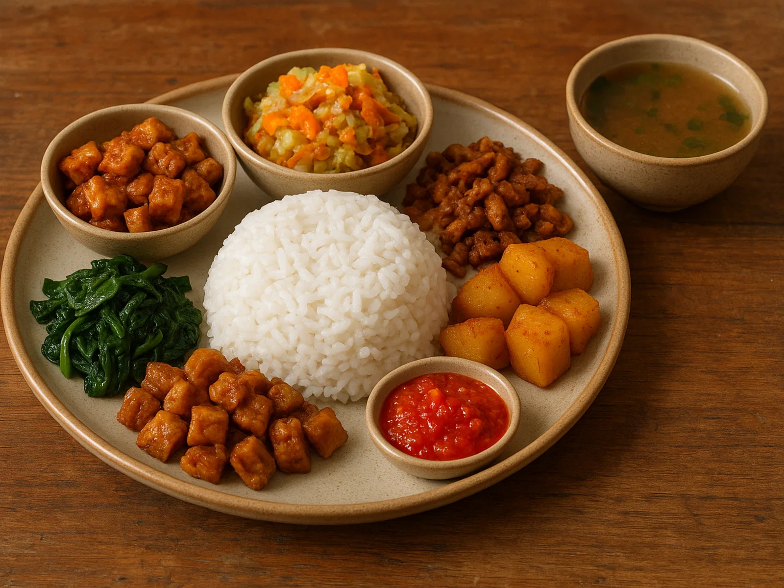 Nasi Jamblang – Reisteller mit vielen Beilagen aus Cirebon