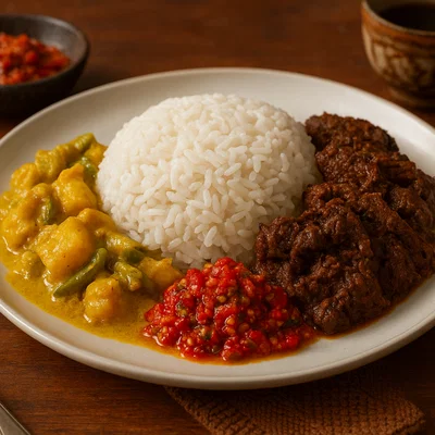 Nasi Padang – Reis mit Minang-Beilagen
