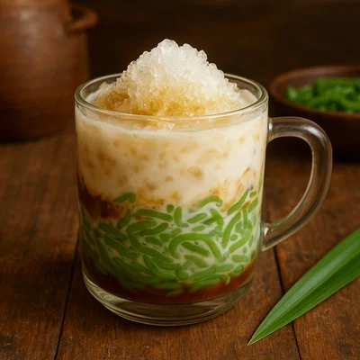 Es Cendol – Indonesisches Kokos-Dessert mit grünen Reismehl-Nudeln