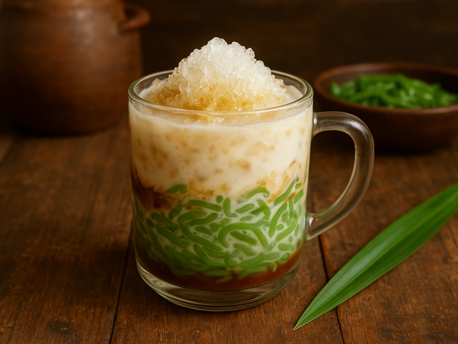 Es Cendol – Indonesisches Kokos-Dessert mit grünen Reismehl-Nudeln