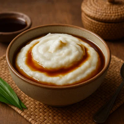 Bubur Sumsum – Indonesischer Reismehlbrei mit Palmzuckersirup