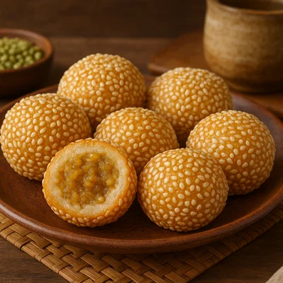 Onde-Onde – Frittierte Sesambällchen mit Mungbohnenfüllung