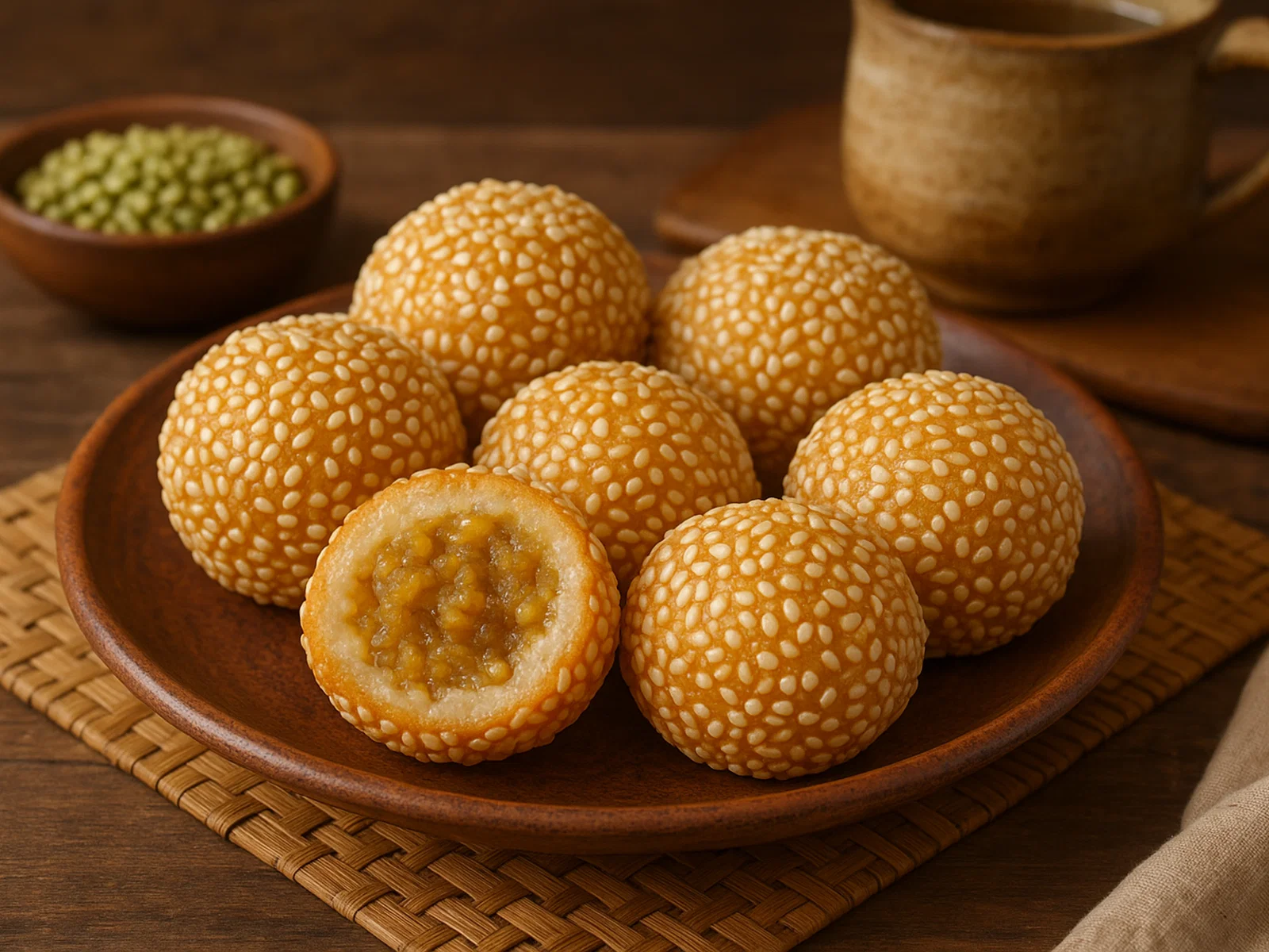 Onde-Onde – Frittierte Sesambällchen mit Mungbohnenfüllung