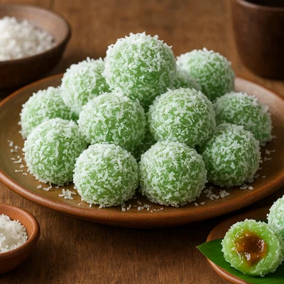 Klepon – Indonesische Klebreisbällchen mit Palmzucker und Kokos