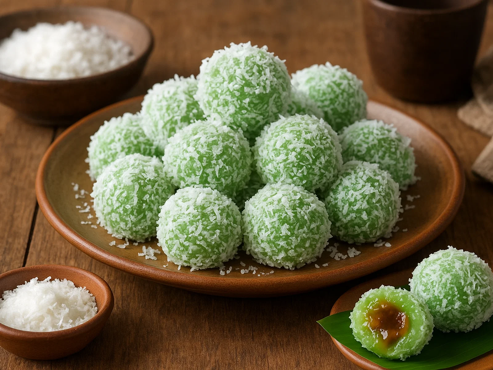 Klepon – Indonesische Klebreisbällchen mit Palmzucker und Kokos